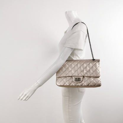 Chanel 2.55 Flap Bag Maxi Rose Gold Iridescent Lambskin Leather Silver Hardware