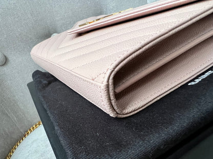 Yves Saint Laurent (YSL) Pale Pink Envelope Chain Wallet