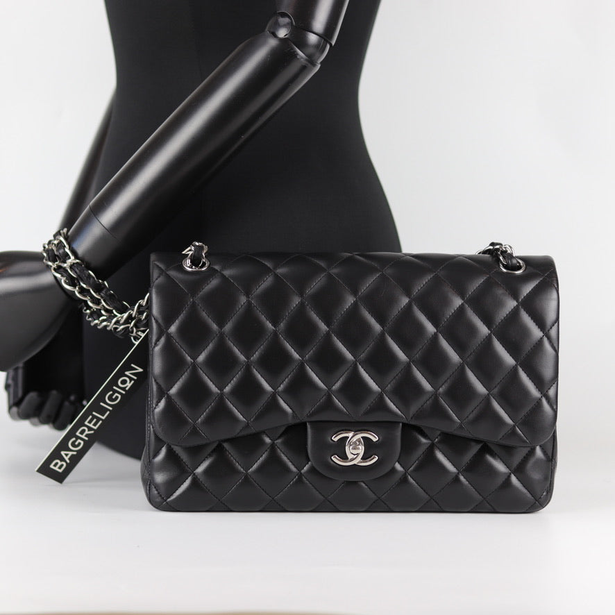 Jumbo Double Flap in Black Lambskin with SHW