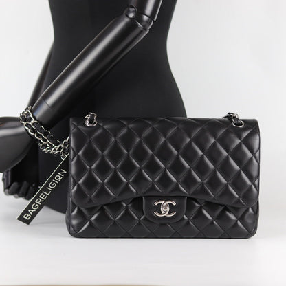 Jumbo Double Flap in Black Lambskin with SHW