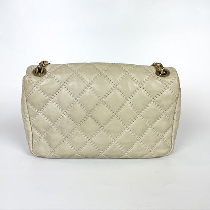 Calfskin Quilted Medium Wild Stitch Flap Beige
