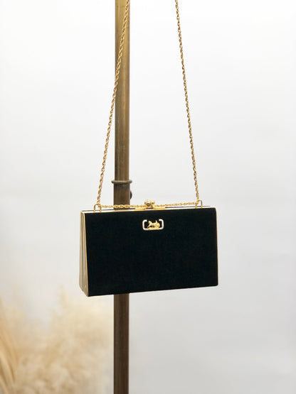 CELINE Horse Carriage Chain Shoulder bag Hobobag Black Vintage a875h8