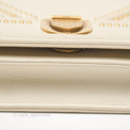 Christian Dior Diorama Wallet on Chain in White Calfskin Studded Gold