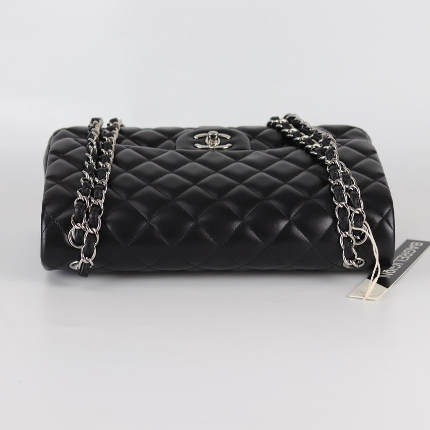 Jumbo Double Flap in Black Lambskin with SHW
