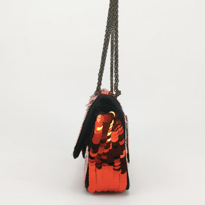 Chanel Paillette Flap Bag Medium Red Glitter Sequins Gold Chain Strap