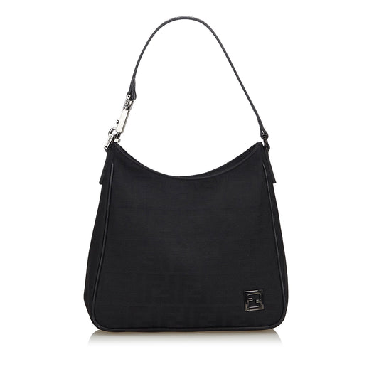 Fendi Black Canvas Fabric Zucca Shoulder Bag Italy