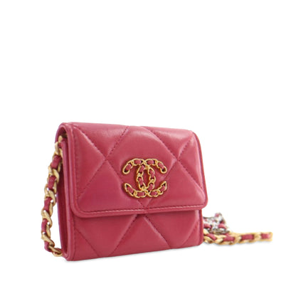 Pink Chanel Lambskin 19 Flap Coin Purse With Chain Crossbody Bag