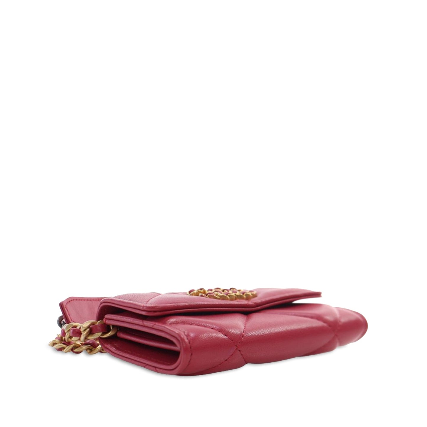 Pink Chanel Lambskin 19 Flap Coin Purse With Chain Crossbody Bag