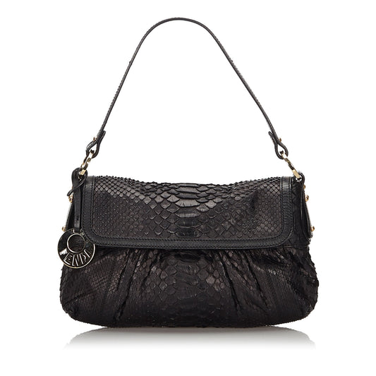 Fendi Black Python Leather Chef Baguette Italy