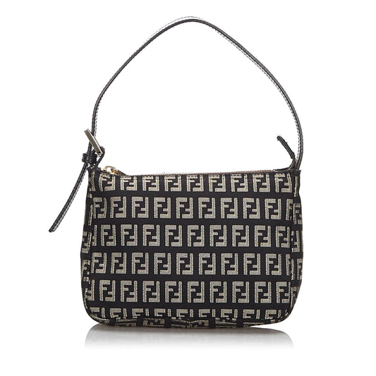 Fendi Black Canvas Fabric Zucchino Baguette Italy