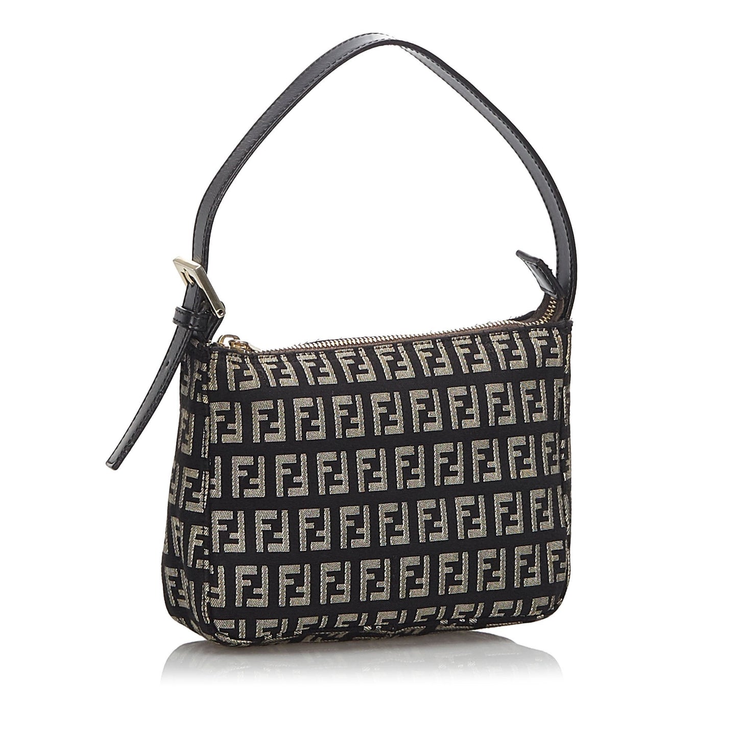 Fendi Black Canvas Fabric Zucchino Baguette Italy