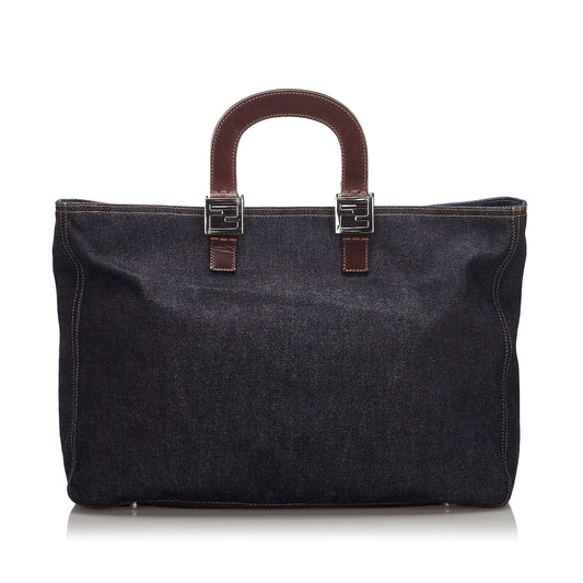 Fendi Blue Dark Denim Fabric Tote Bag Italy
