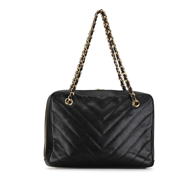 Chanel Chevron Caviar Chain Shoulder Bag Leather Shoulder Bag in Good condition