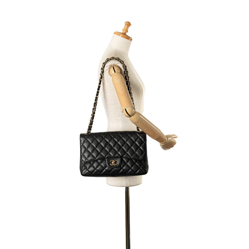 Chanel Jumbo Classic Caviar Double Flap Bag Leather Shoulder Bag in Good condition