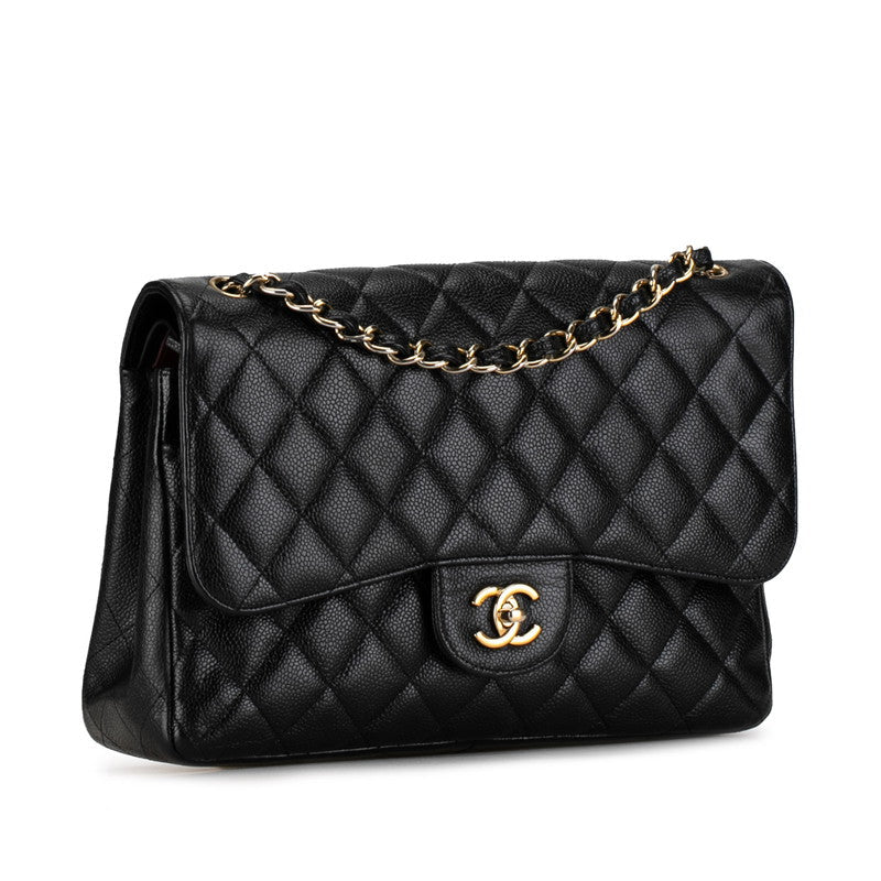 Chanel Jumbo Classic Caviar Double Flap Bag Leather Shoulder Bag in Good condition