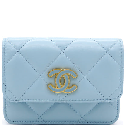 Lambskin Enamel Quilted Flap Belt Bag Blue