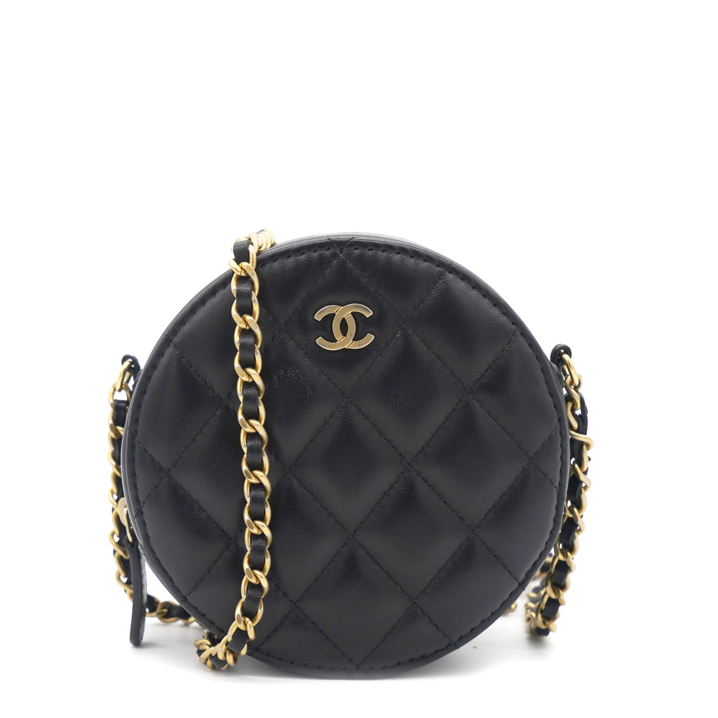 Mini Round Purse Vanity Lambskin Leather Black