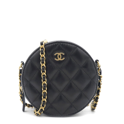 Mini Round Purse Vanity Lambskin Leather Black