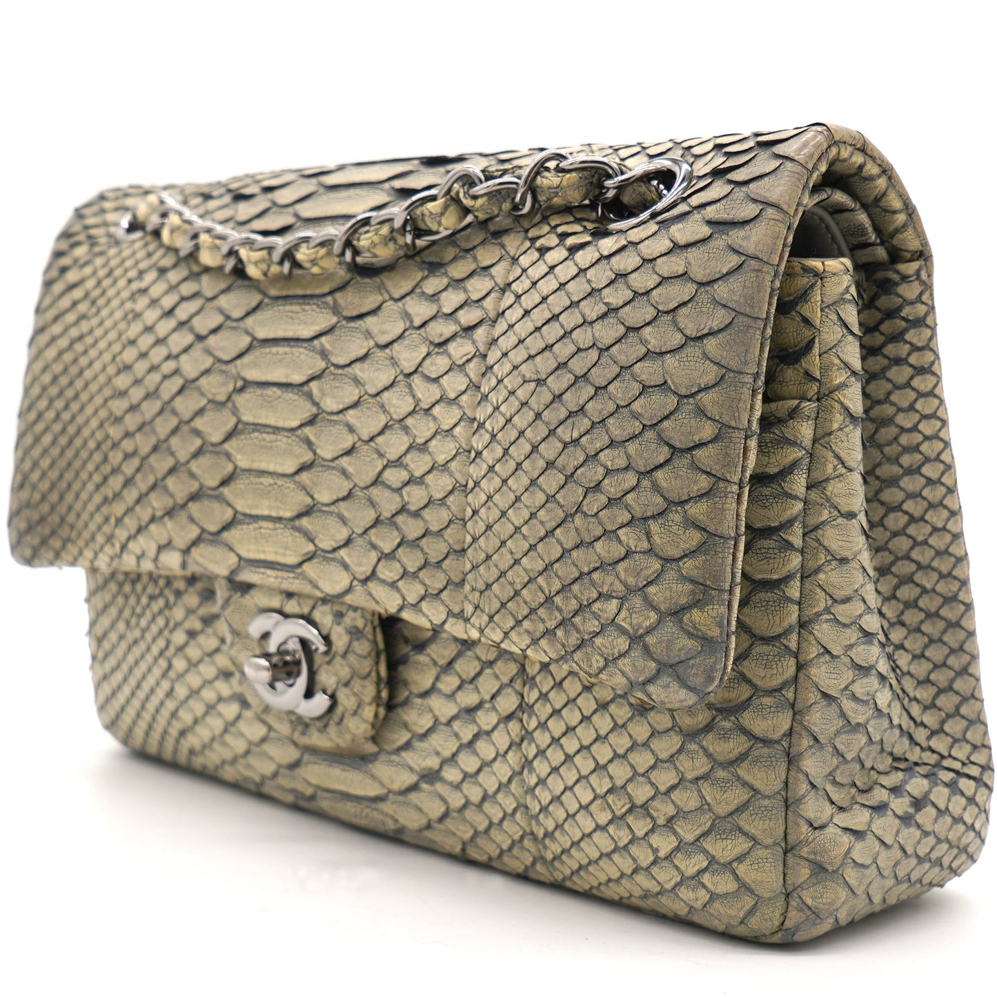 Classic Flap Medium Bag Grey Snakeskin