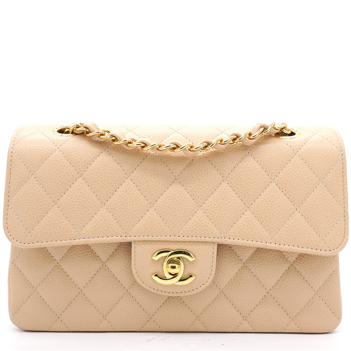 Caviar Quilted Small Double Flap Beige Clair