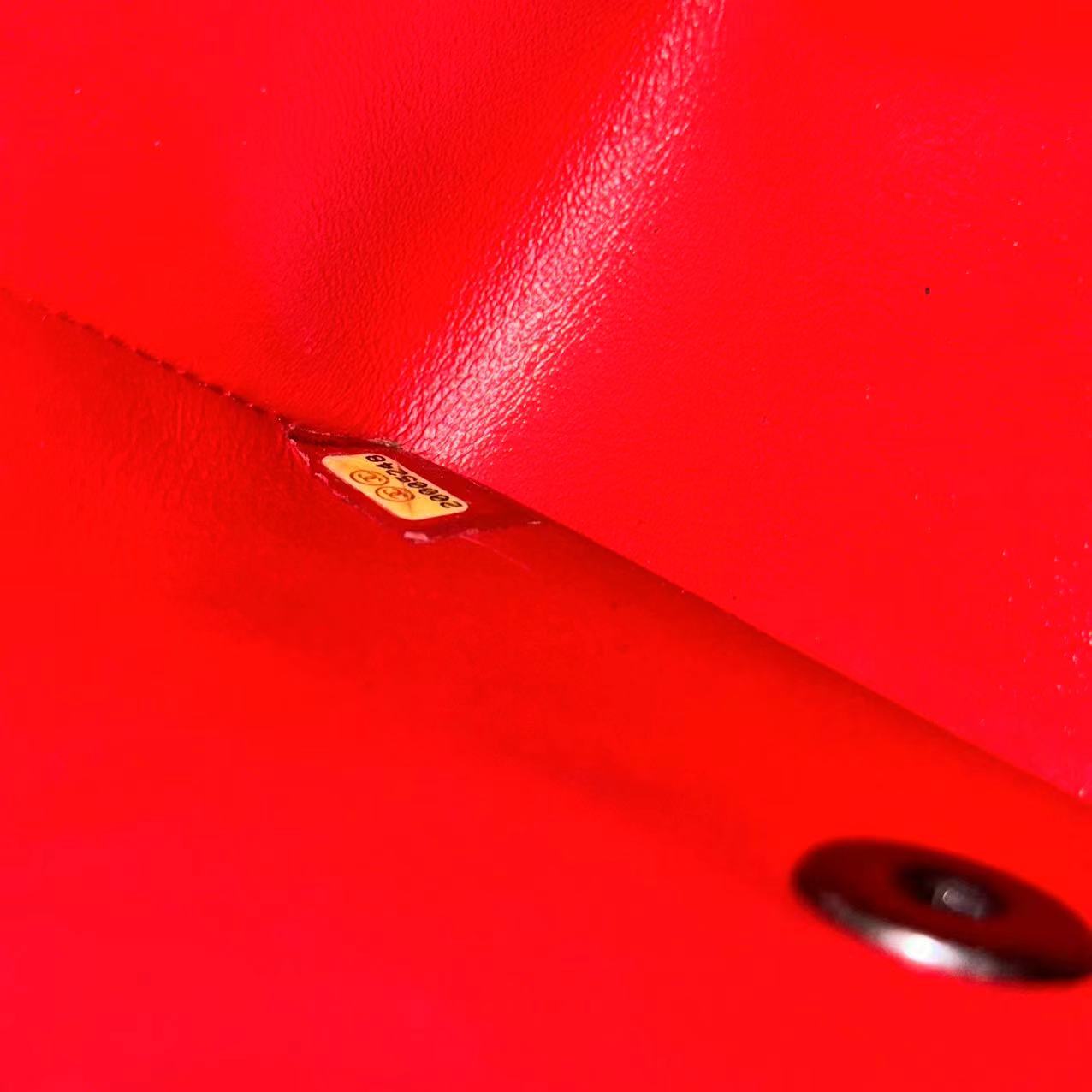 Mini Square Classic Flap Quilted Lambskin Red RSHW No 20