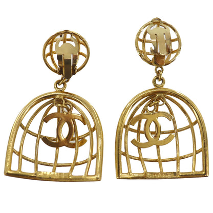 CHANEL CC Logo Earrings Gold Clip-On 93 A  #BU537