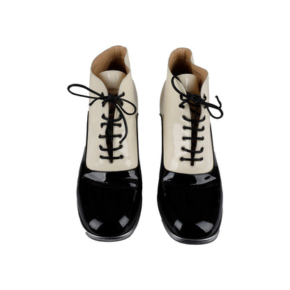 Chanel Patent Leather Bow Lace-Up Ankle Boots - '10s