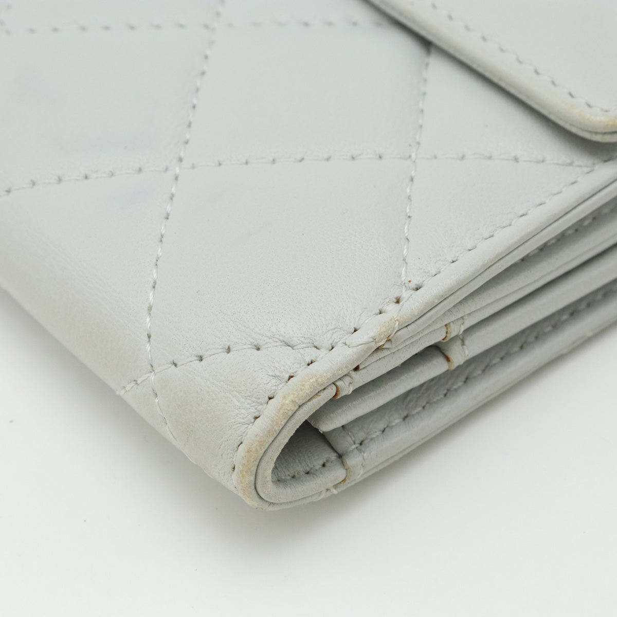 CHANEL MATRACE COCOMARK W HOCK DUPLE HOCK Long Wallet Leather White Gray Silver  A48983