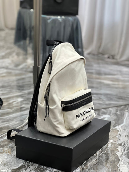 Yves Saint Laurent City Backpack In Canvas Unisex  13.8in/35cm White