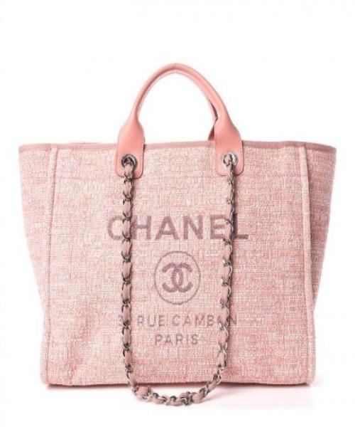 Chanel Deauville Fabric Tote Pink Fuchsia