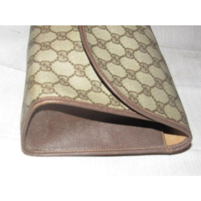 Gucci Vintage Purses Brown Leather And Gg Leather Clutch