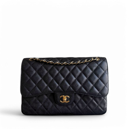 Chanel Classic Flap Jumbo - Caviar Double Flap 30CM Quilted Black Gold Hardware Series 15