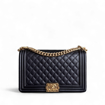 Chanel Boy New Medium - Calfskin 28CM Quilted Black Gold Hardware Series 20