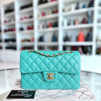 Chanel Classic Flap Small - 23CM Quilted Lambskin Blue Green Gold Hardware Series 27