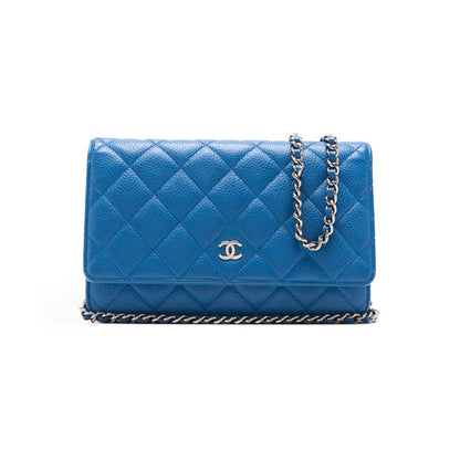 Chanel Matrasse Chain Wallet Caviar S Turquoise Blue Silver