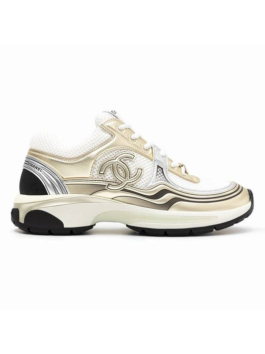 Fabric Laminated Low Top Sneakers Gold Chanel