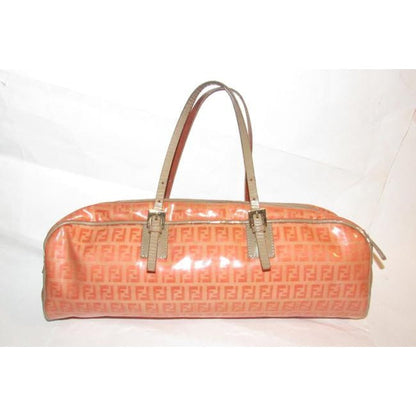 Fendi Limited Edition East To West Style Purses Orange F Logo Printtaupe Coated Canvas And Leather S