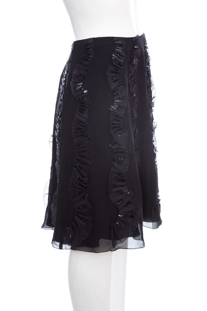 Chanel Black Ruffle Detail Skirt SZ 40