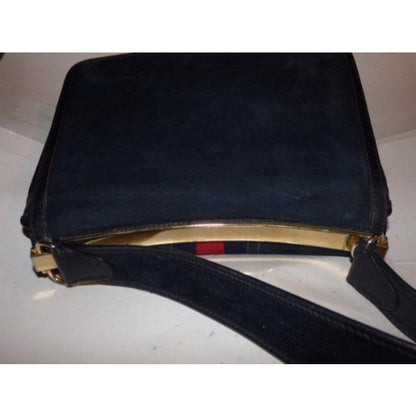 Gucci Vintage Pursesdesigner Purses Blue Suedeleather Trim With Wide Redblue Stripe Suedeleather Sho