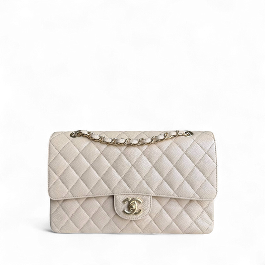 Chanel Classic Flap Medium - Caviar 25CM Quilted Beige Gold Hardware Series 14