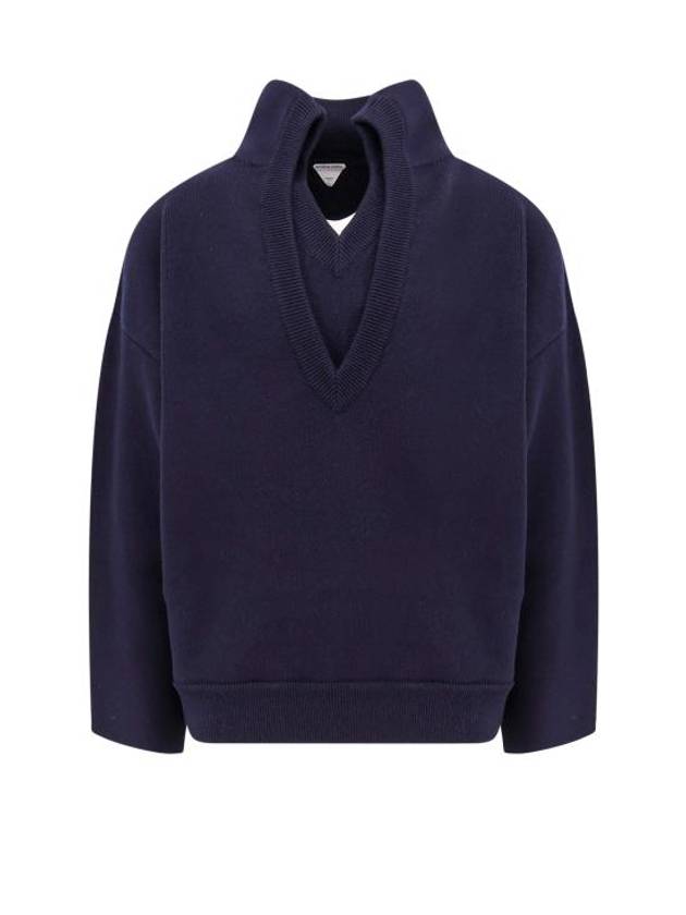 Luxury Bottega Veneta Compact Double Layer Neckline Knit Top Navy