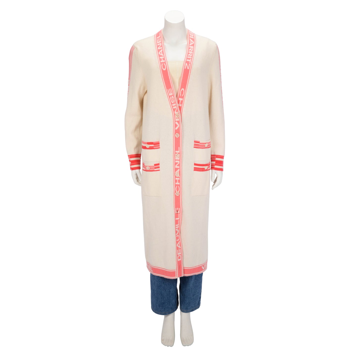 Chanel Cream Cashmere Biarritz Longline Cardigan FR 42