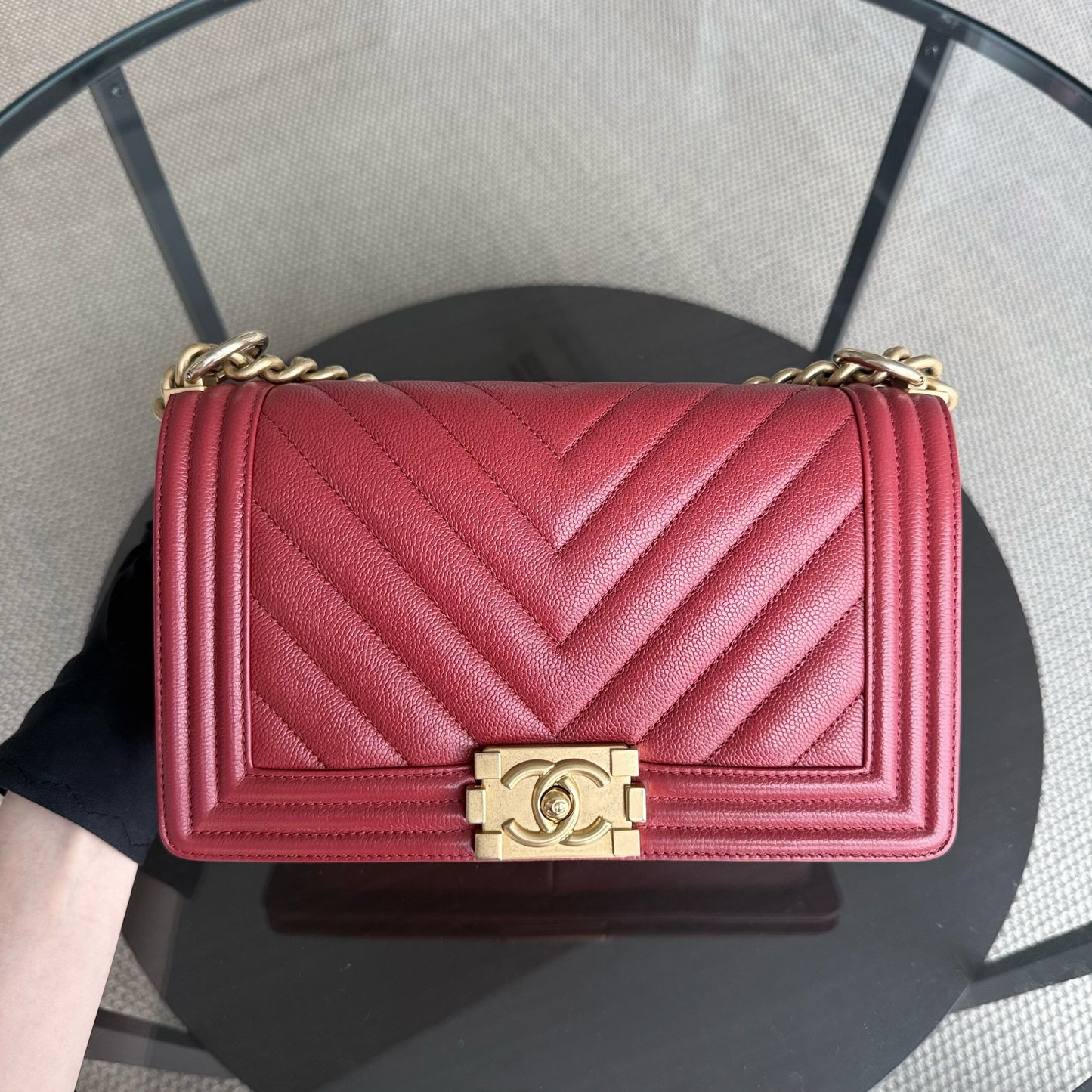 Chanel Boy Medium - 25CM Chevron Red Gold Hardware Series 25