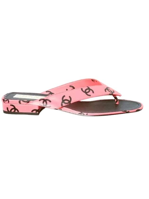 CC Logo Print Lambskin Flip Flops Pink Chanel