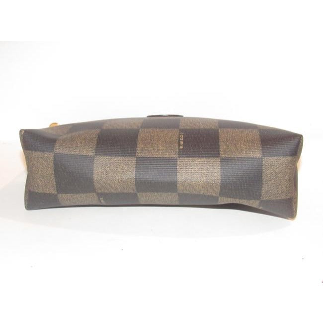 Fendi Brown Checkerboard Print Coated Canvas And Leather Clutch/Cosmetic Bag