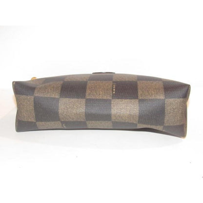 Fendi Brown Checkerboard Print Coated Canvas And Leather Clutch/Cosmetic Bag
