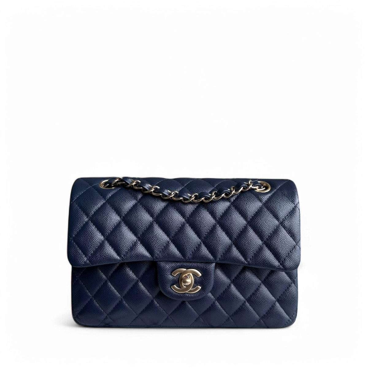 Chanel Classic Flap Small - Caivar 23CM Quilted Midnight Blue Gold Hardware Series 29