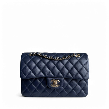 Chanel Classic Flap Small - Caivar 23CM Quilted Midnight Blue Gold Hardware Series 29
