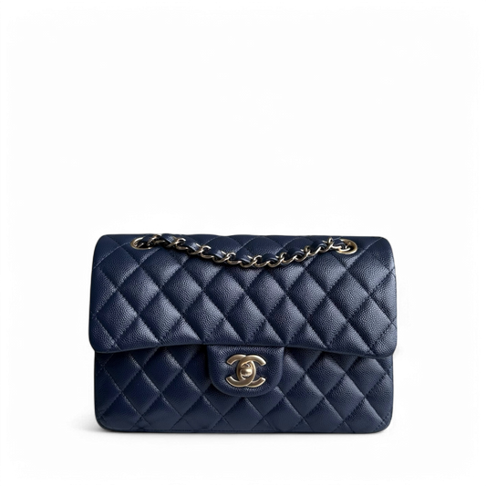 Chanel Classic Flap Small - Caivar 23CM Quilted Midnight Blue Gold Hardware Series 29
