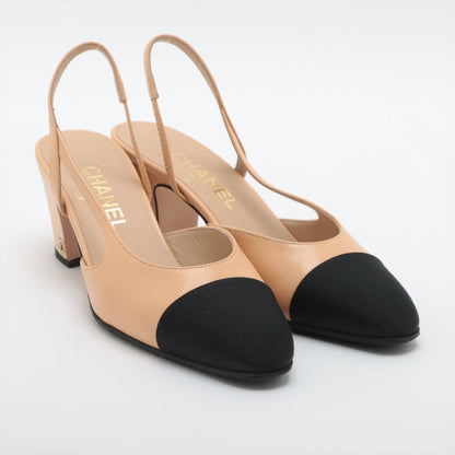 Chanel Coco Leather X Fabric Strap Pump EU37  Beige X Black G31318 Box Bag